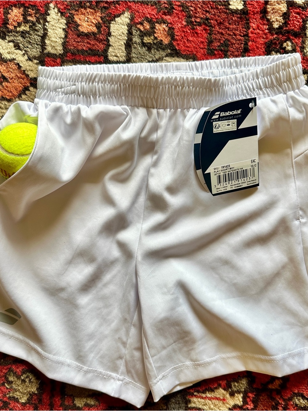 NWT Boys Classic Wimbledon White Babolat Tennis/Athletic Shorts sz 10/12 Pockets